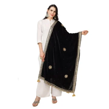 Women's Velvet Gotta Patti Dupatta (Black, Length: 2.25 to 2.50 Mtr)