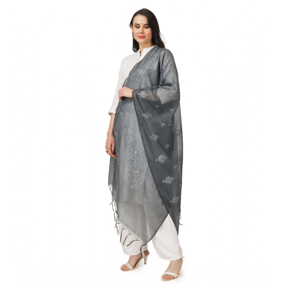 Women's Cotton Embroidered Dupatta (Grey, Length: 2.25 to 2.50 Mtr) - Image 2