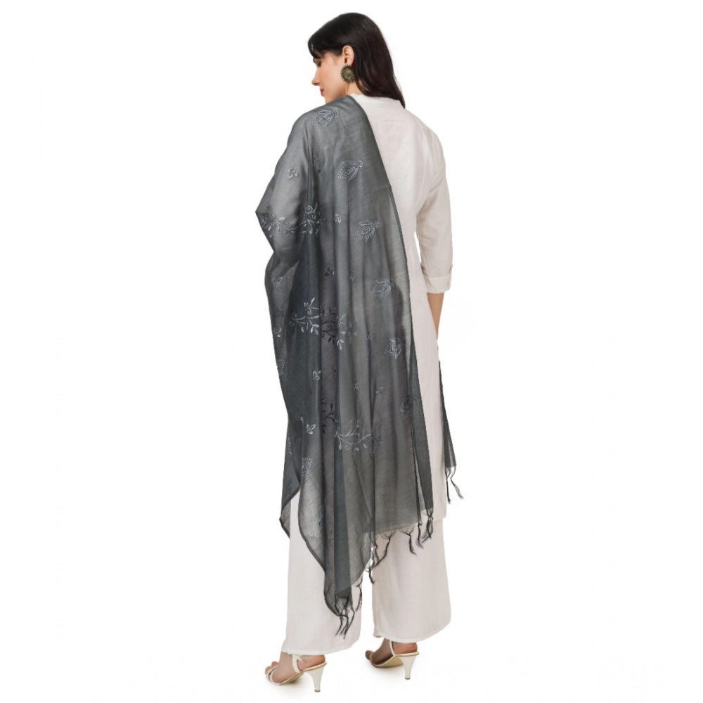 Women's Cotton Embroidered Dupatta (Grey, Length: 2.25 to 2.50 Mtr) - Image 4