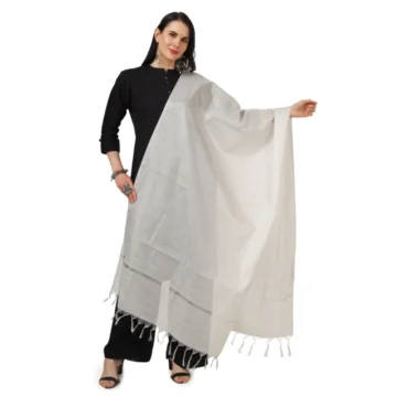 Women's Chanderi Solid Dupatta (White, Length: 2.25 to 2.50 Mtr)