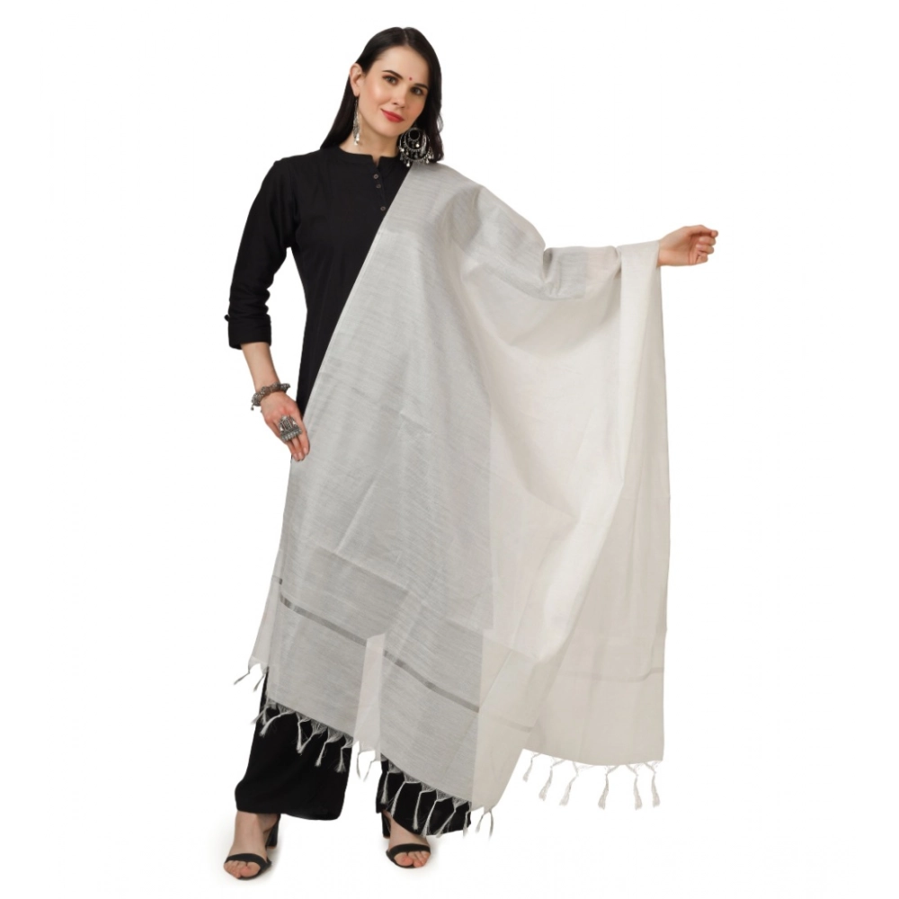 Women's Chanderi Solid Dupatta (White, Length: 2.25 to 2.50 Mtr)