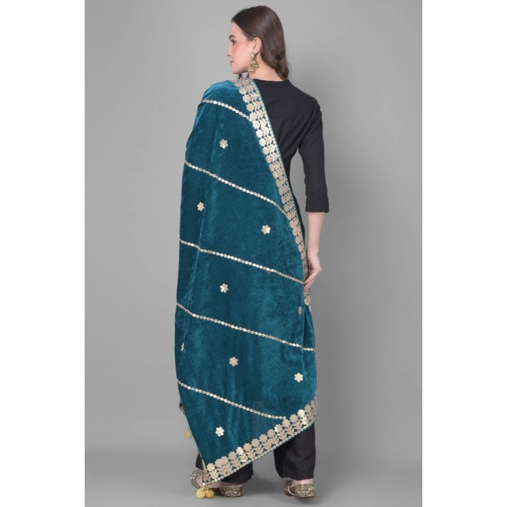 Women's Velvet Gotta Patti Dupatta (Teal, Length: 2.25 to 2.50 Mtr) - Image 2