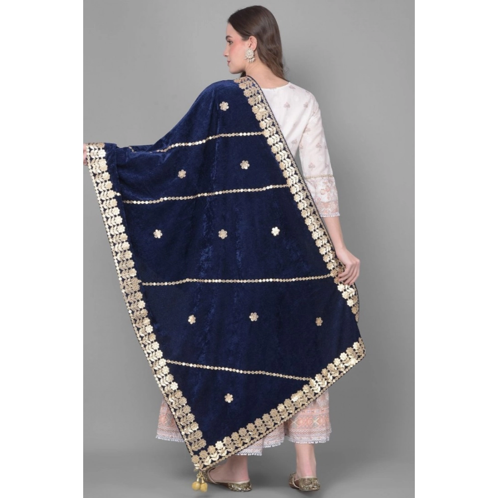 Women's Velvet Gotta Patti Dupatta (Navy, Length: 2.25 to 2.50 Mtr) - Image 2