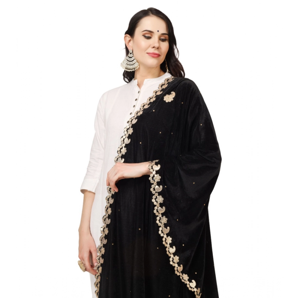 Women's Velvet Gotta Patti Dupatta (Black, Length: 2.25 to 2.50 Mtr) - Image 3