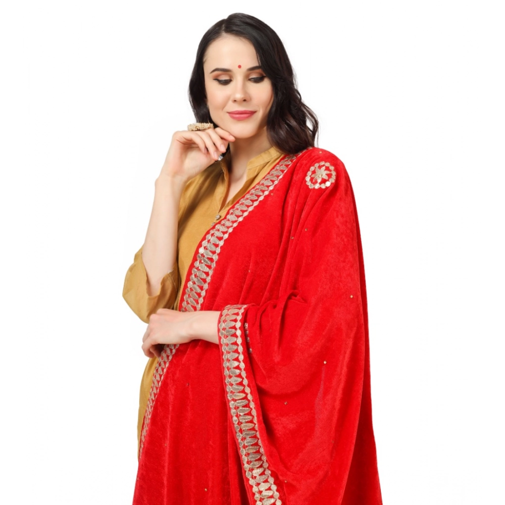 Women's Velvet Gotta Patti Dupatta (Red, Length: 2.25 to 2.50 Mtr) - Image 3