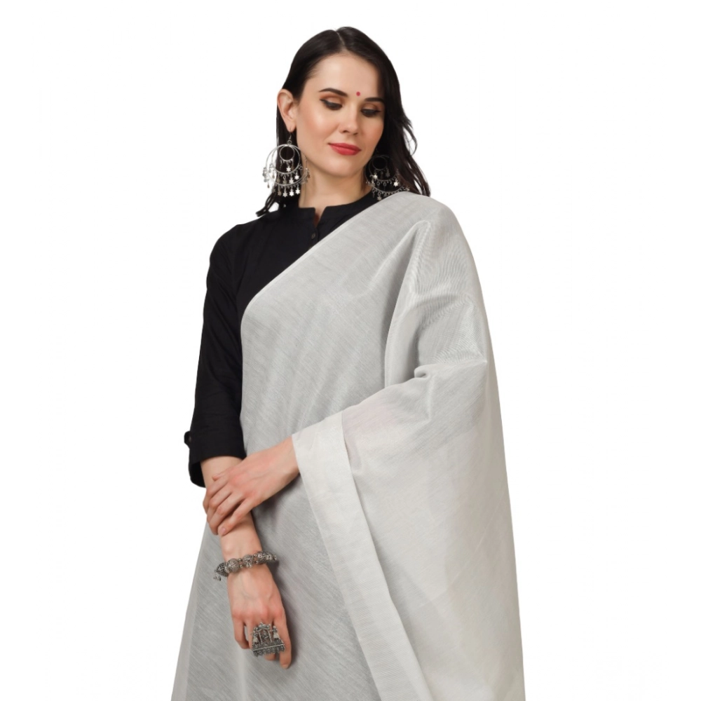 Women's Chanderi Solid Dupatta (White, Length: 2.25 to 2.50 Mtr) - Image 3