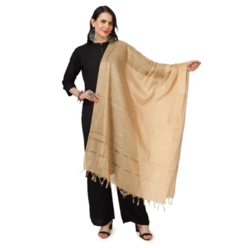 Women's Chanderi Solid Dupatta (Gold, Length: 2.25 to 2.50 Mtr)