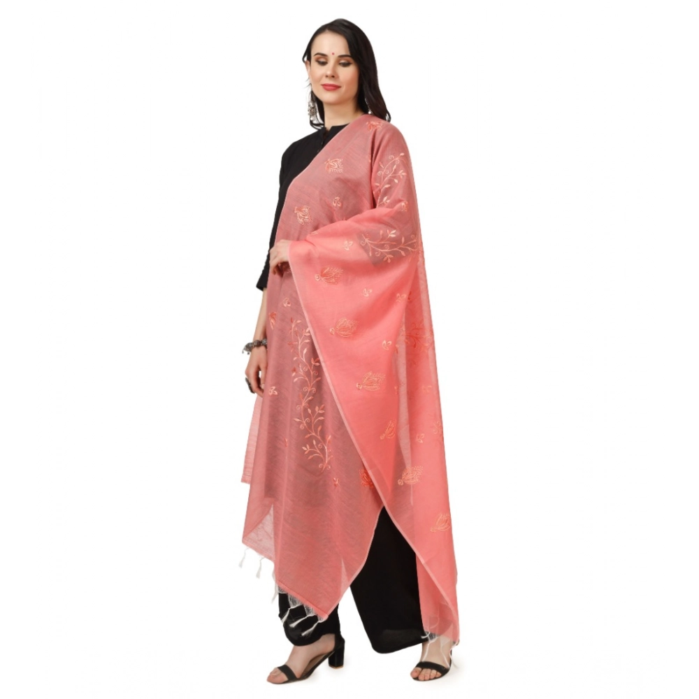Women's Cotton Embroidered Dupatta (Peach, Length: 2.25 to 2.50 Mtr) - Image 2
