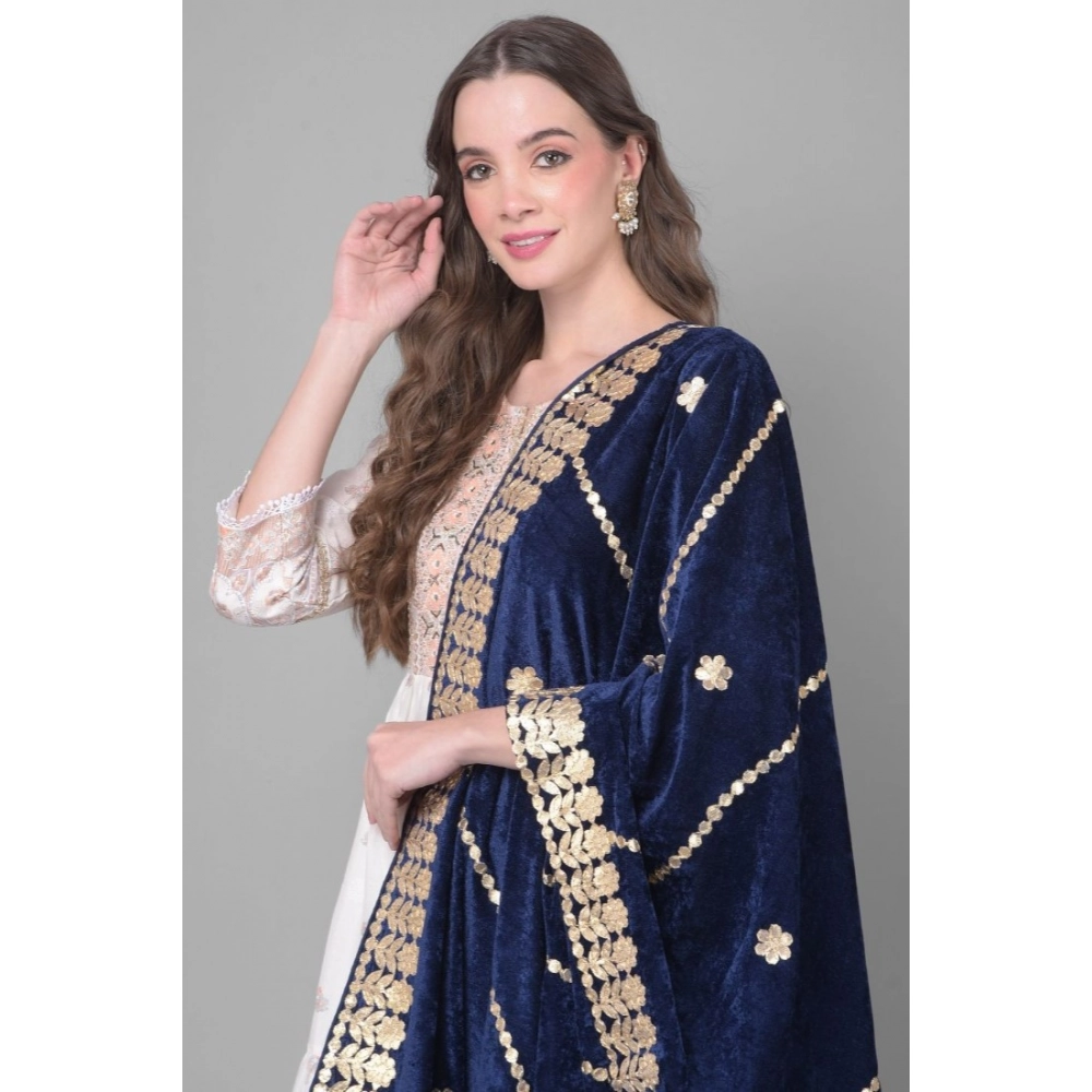 Women's Velvet Gotta Patti Dupatta (Navy, Length: 2.25 to 2.50 Mtr) - Image 3