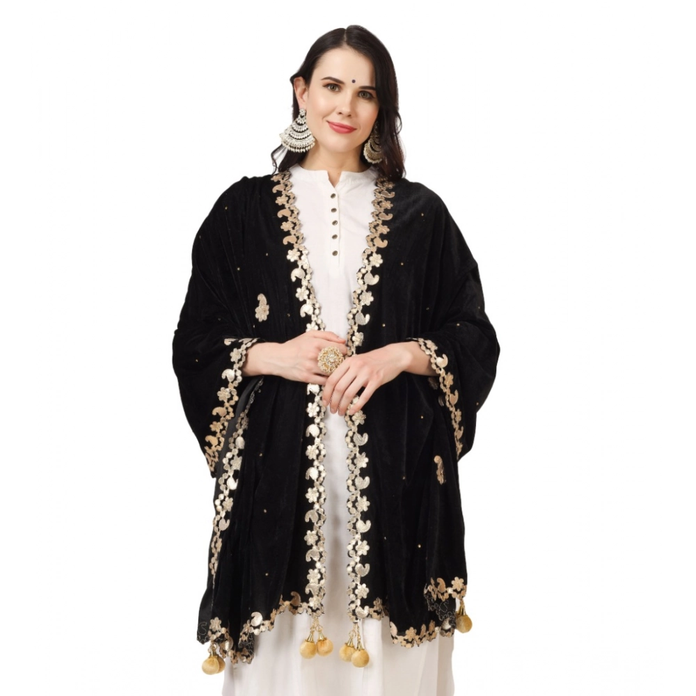 Women's Velvet Gotta Patti Dupatta (Black, Length: 2.25 to 2.50 Mtr) - Image 4