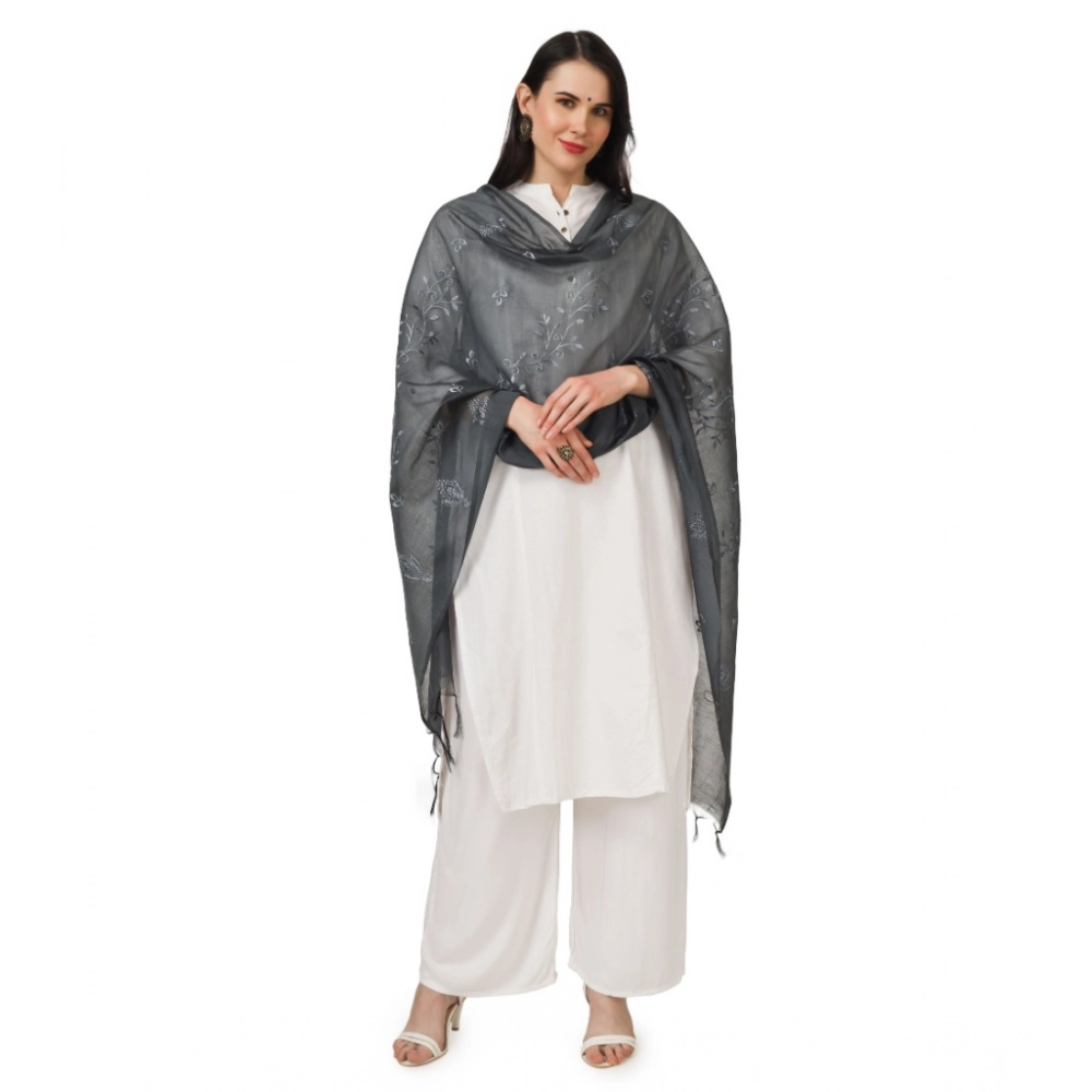 Women's Cotton Embroidered Dupatta (Grey, Length: 2.25 to 2.50 Mtr) - Image 5