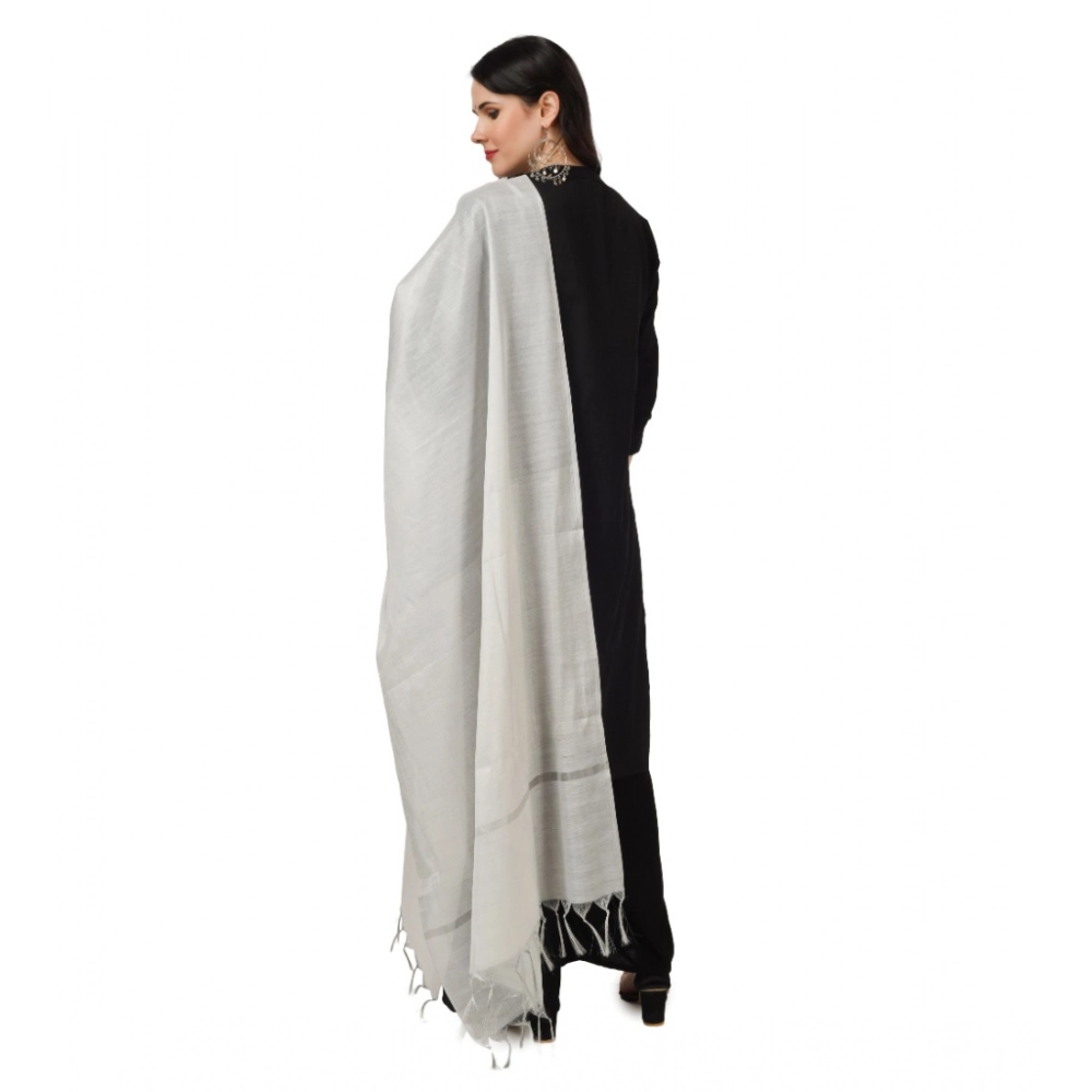 Women's Chanderi Solid Dupatta (White, Length: 2.25 to 2.50 Mtr) - Image 4