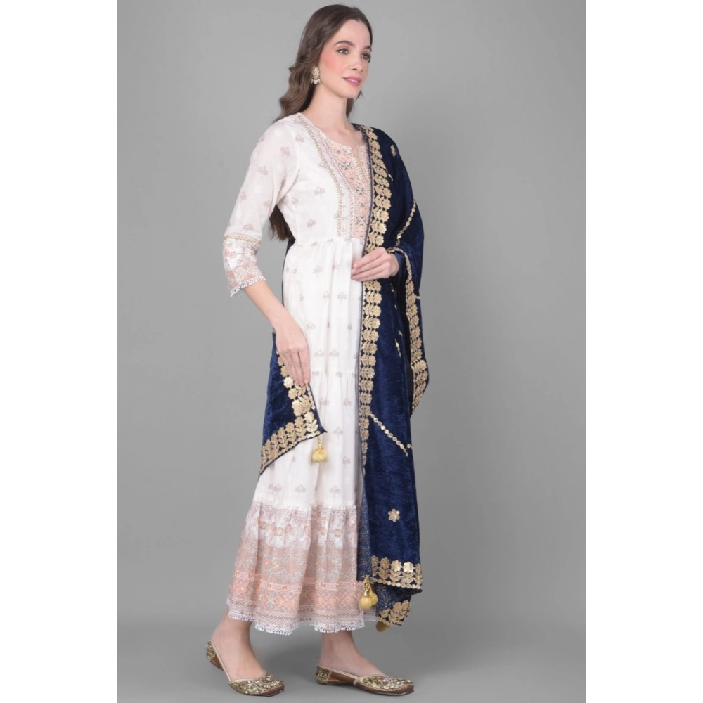 Women's Velvet Gotta Patti Dupatta (Navy, Length: 2.25 to 2.50 Mtr) - Image 4