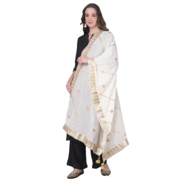 Women's Velvet Gotta Patti Dupatta (White, Length: 2.25 to 2.50 Mtr)