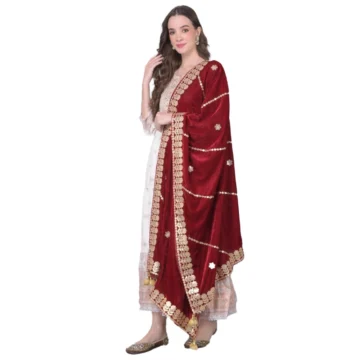 Women's Velvet Gotta Patti Dupatta (Maroon, Length: 2.25 to 2.50 Mtr)