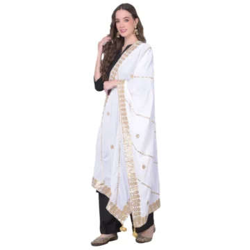 Women's Velvet Gotta Patti Dupatta (Off White, Length: 2.25 to 2.50 Mtr)