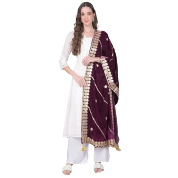 Women's Velvet Gotta Patti Dupatta (Wine, Length: 2.25 to 2.50 Mtr)