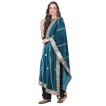 Women's Velvet Gotta Patti Dupatta (Teal, Length: 2.25 to 2.50 Mtr)