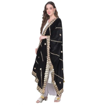 Women's Velvet Gotta Patti Dupatta (Black, Length: 2.25 to 2.50 Mtr)