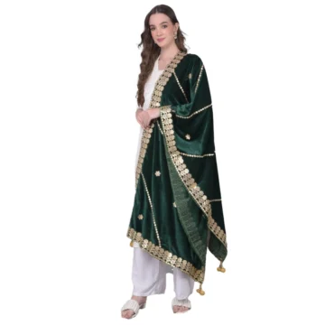 Women's Velvet Gotta Patti Dupatta (Green, Length: 2.25 to 2.50 Mtr)