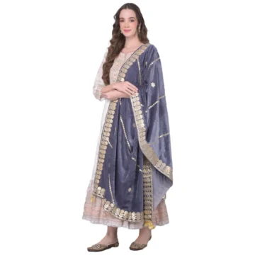 Women's Velvet Gotta Patti Dupatta (Grey, Length: 2.25 to 2.50 Mtr)