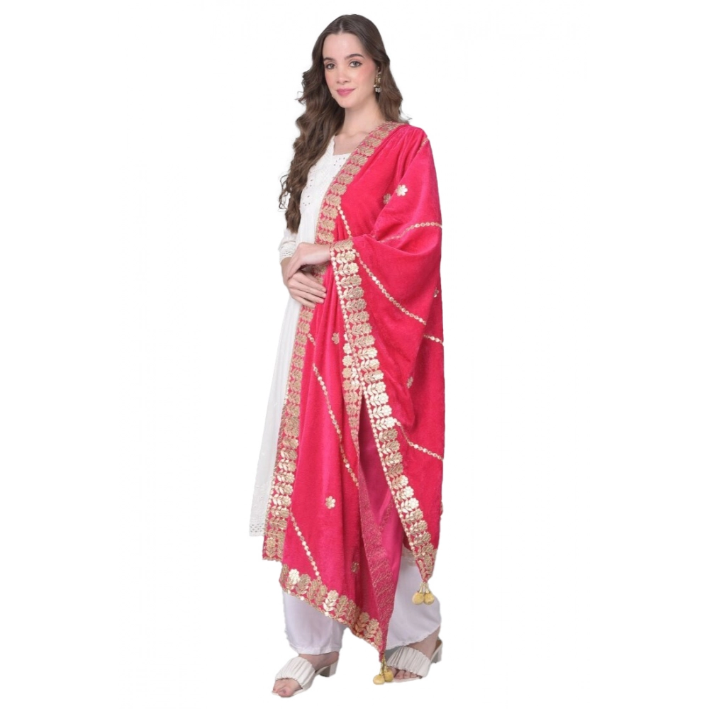 Women's Velvet Gotta Patti Dupatta (Pink, Length: 2.25 to 2.50 Mtr)