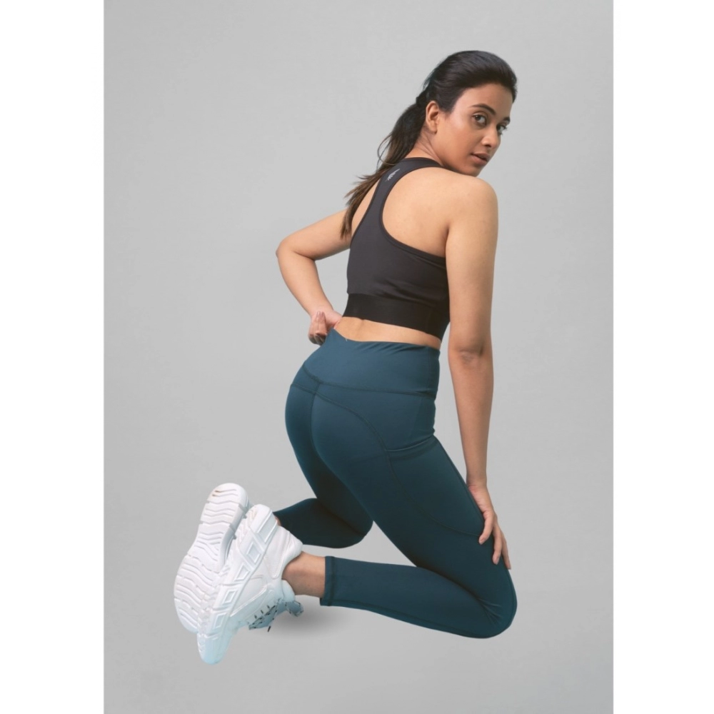 Women's Polyster Solid Sport Leggings (Blue) - Image 3