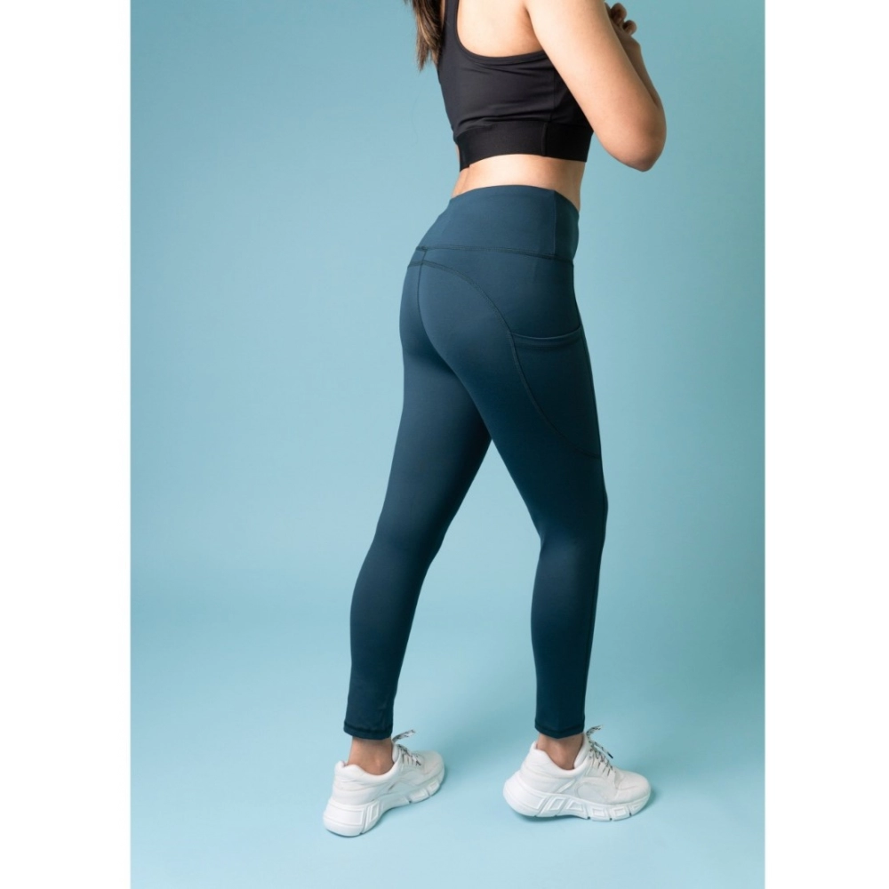 Women's Polyster Solid Sport Leggings (Blue) - Image 2