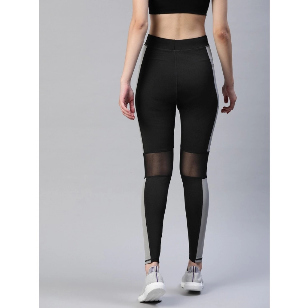 Women's Polyster Solid Sport Leggings (Black & Grey) - Image 4