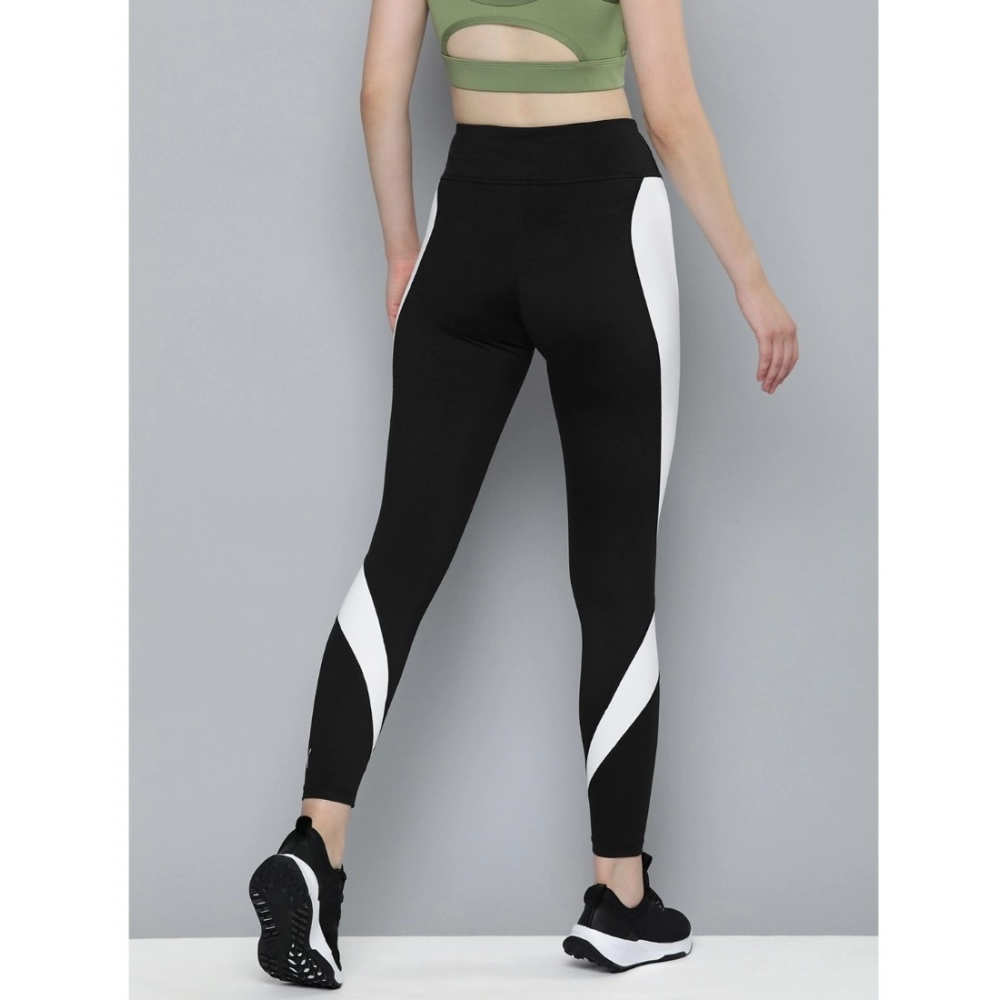 Women's Polyster Solid Sport Leggings (Black & White) - Image 2