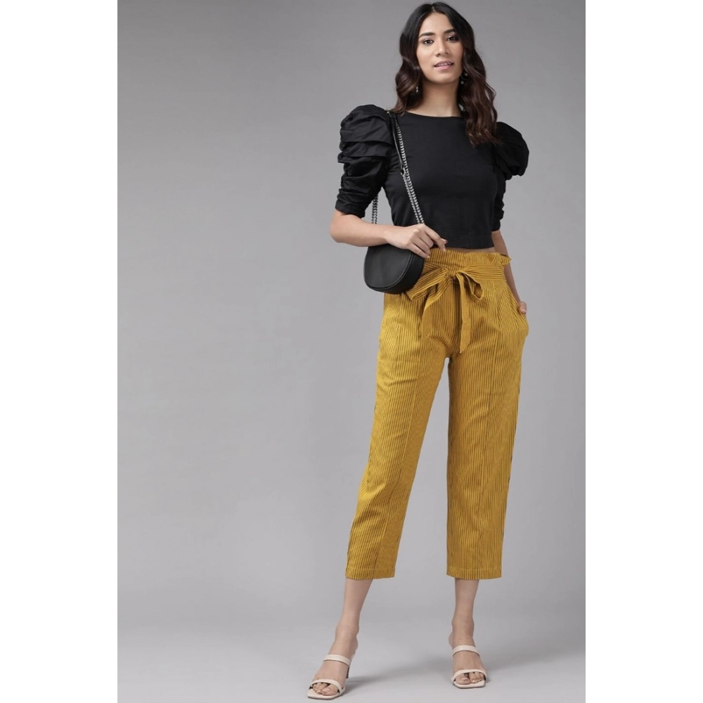 Women's Casual Printed Cotton Flex Trouser Pant (Mustard) - Image 4