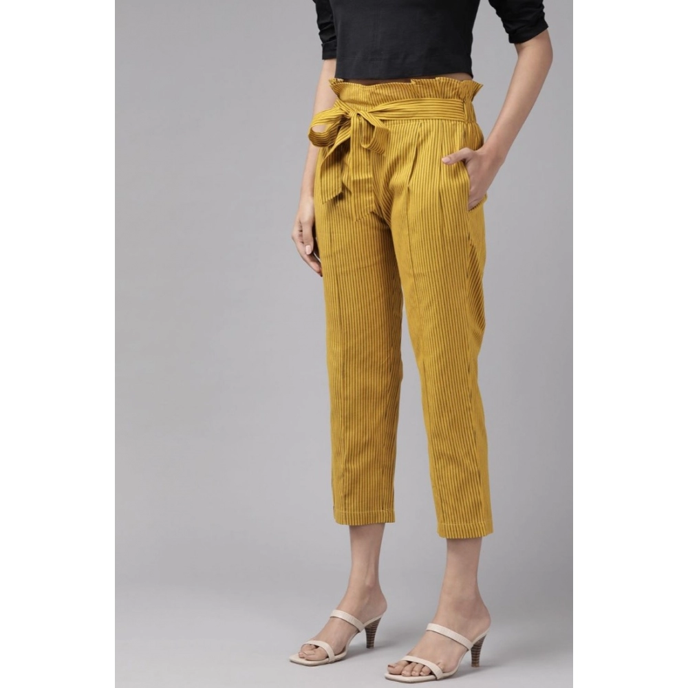 Women's Casual Printed Cotton Flex Trouser Pant (Mustard) - Image 2