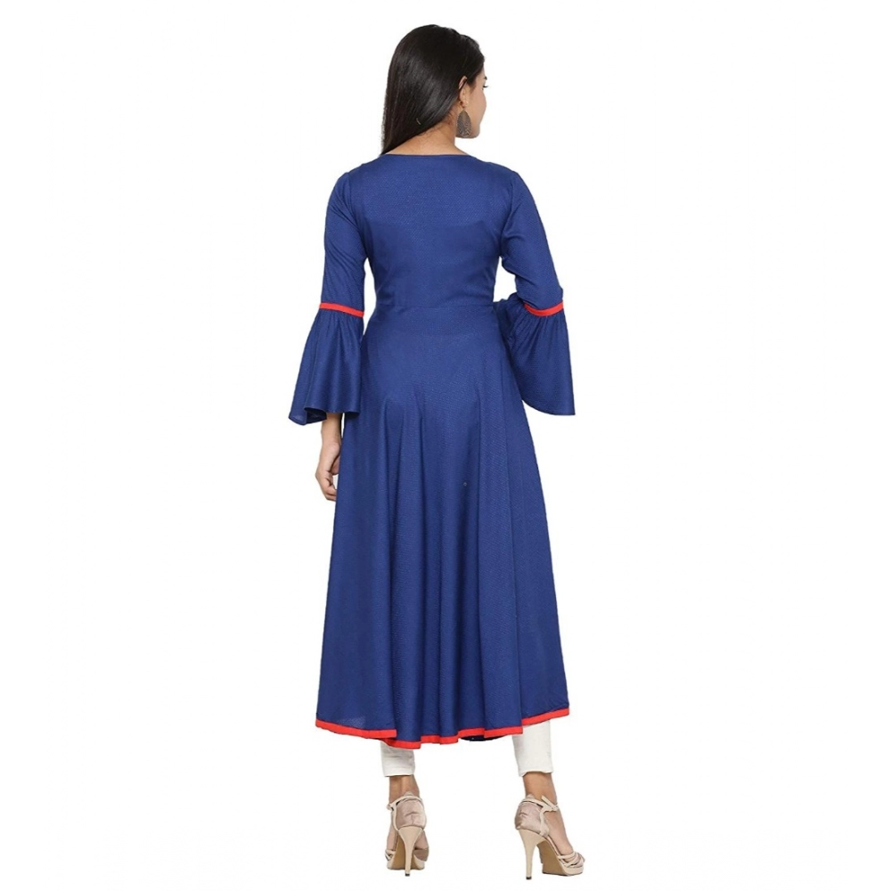 Women's Casual Bell Sleeves Embroidery Rayon Kurti (Blue) - Image 5