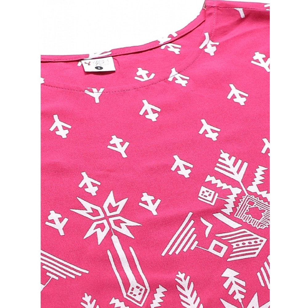Women's Casual Short Sleeve Printed Rayon Pajama Set (Pink) - Image 4