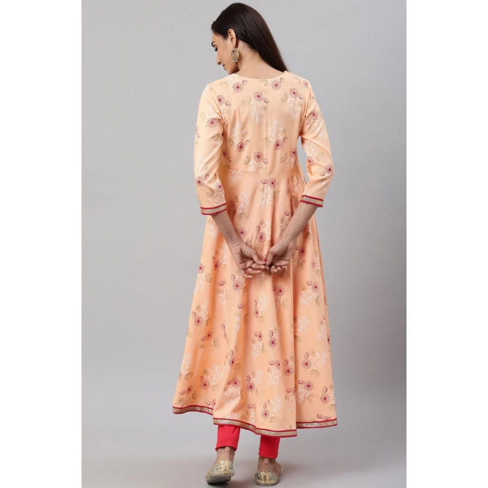 Women's Casual 3/4 th Sleeve Floral Printed Rayon Kurti (Peach) - Image 5
