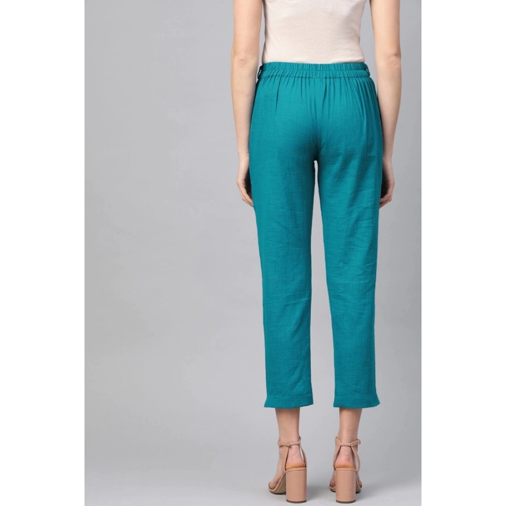 Women's Casual Solid Cotton Slub Trouser Pant (Rama Blue) - Image 5