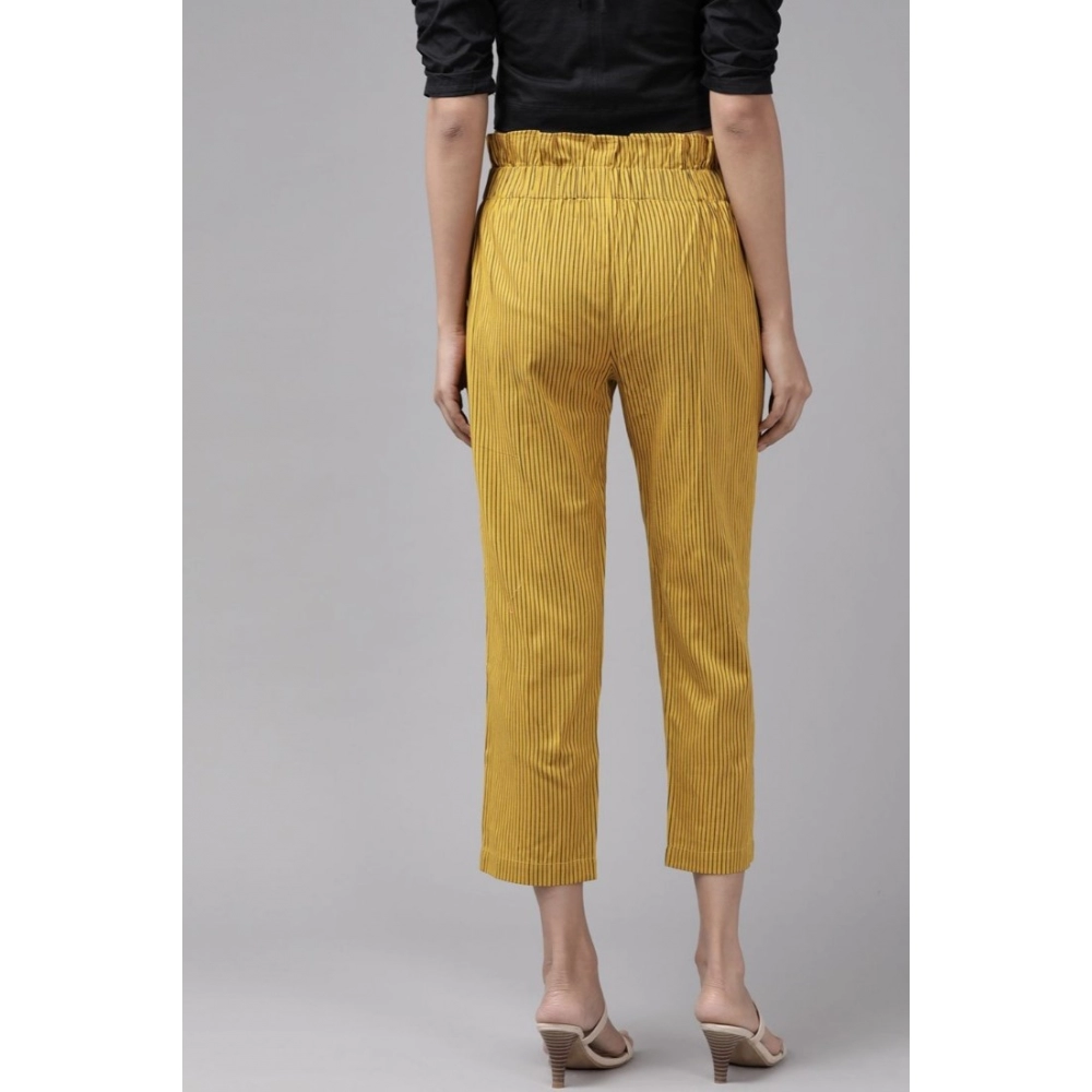 Women's Casual Printed Cotton Flex Trouser Pant (Mustard) - Image 5