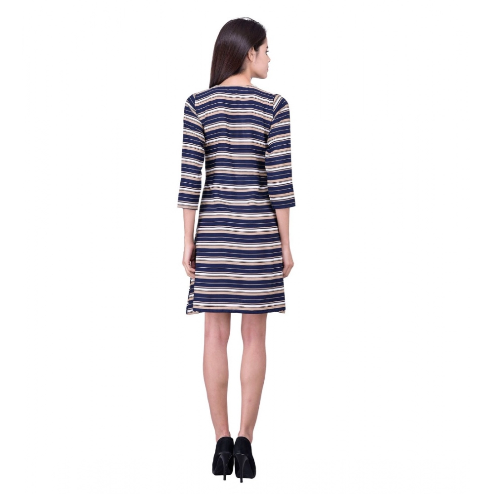 Women's Cotton Blend Solid 3-4 Sleeve Dress (Blue) - Image 5