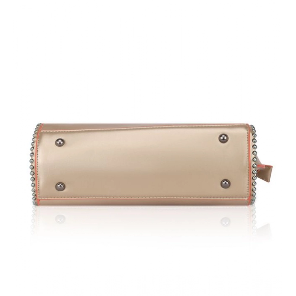 Women's Faux Leather Metal Beads Handbag (Gold) - Image 5