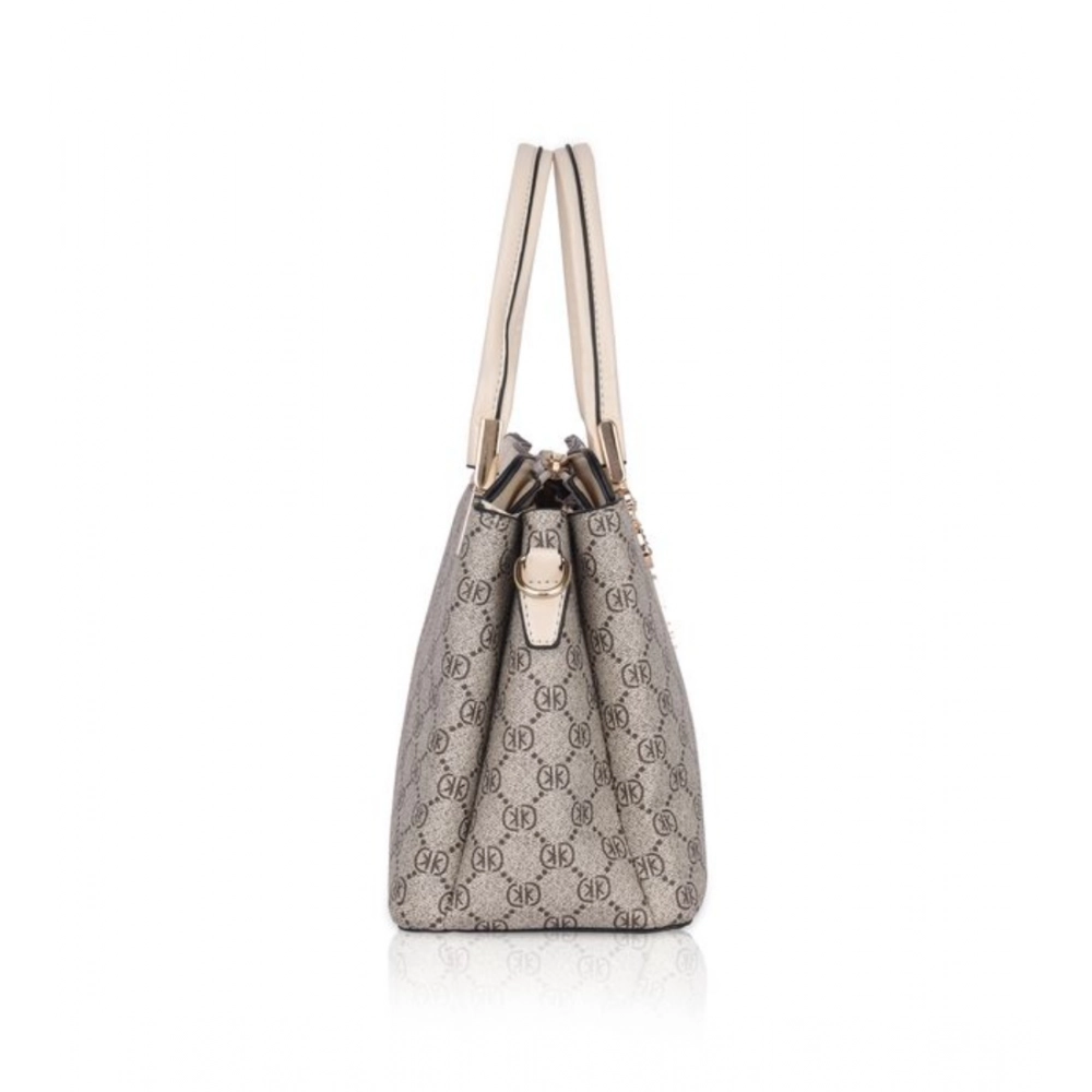 Women's Faux Leather Printed Handbag (Beige) - Image 3