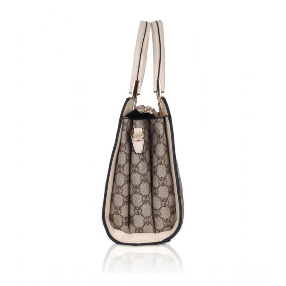 Women's Faux Leather Printed Handbag (Beige) - Image 3