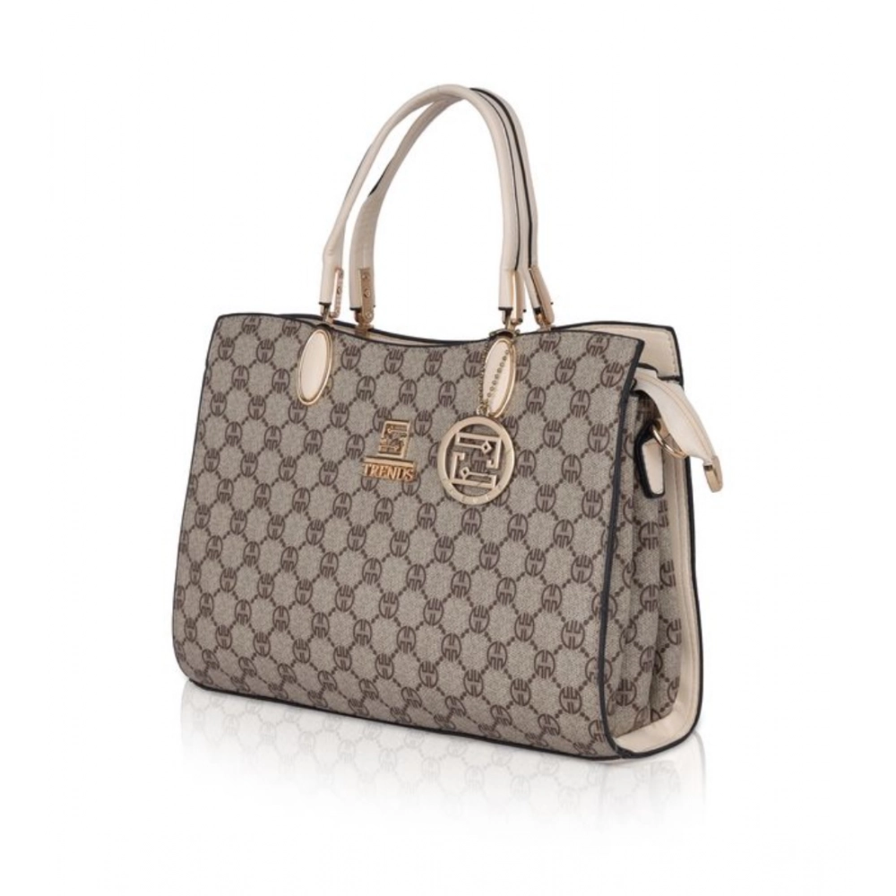 Women's Faux Leather Printed Handbag (Beige) - Image 2