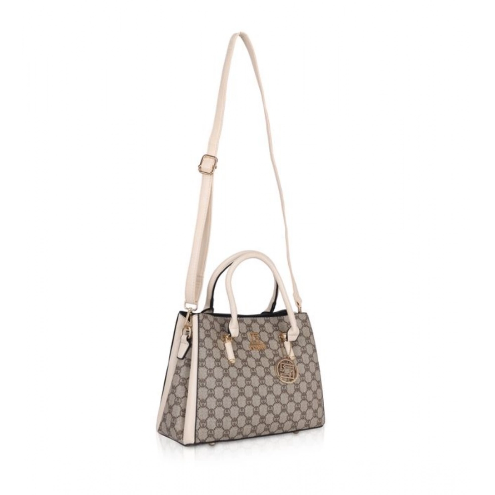 Women's Faux Leather Printed Handbag (Beige) - Image 5