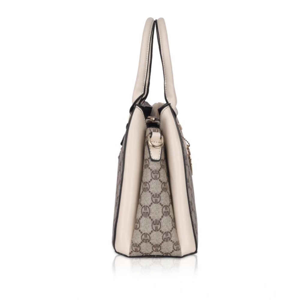 Women's Faux Leather Printed Handbag (Beige) - Image 3