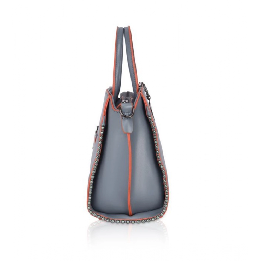 Women's Faux Leather Metal Beads Handbag (Grey) - Image 3