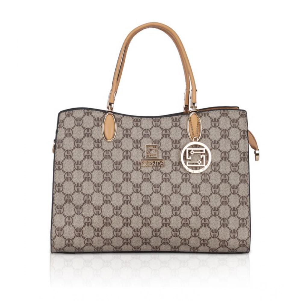 Women's Faux Leather Printed Handbag (Camel) - Image 2
