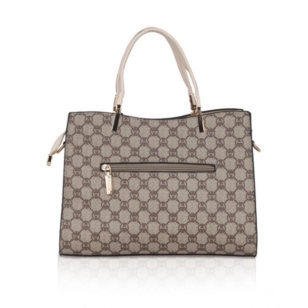 Women's Faux Leather Printed Handbag (Beige) - Image 4