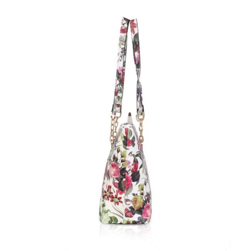 Women's Faux Leather Printed Tote Bag (White Pink) - Image 5