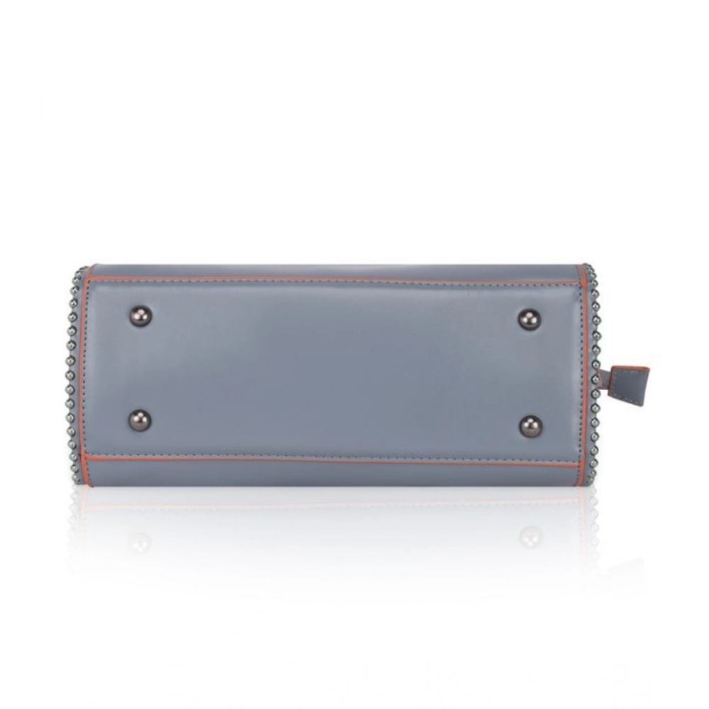 Women's Faux Leather Metal Beads Handbag (Grey) - Image 5