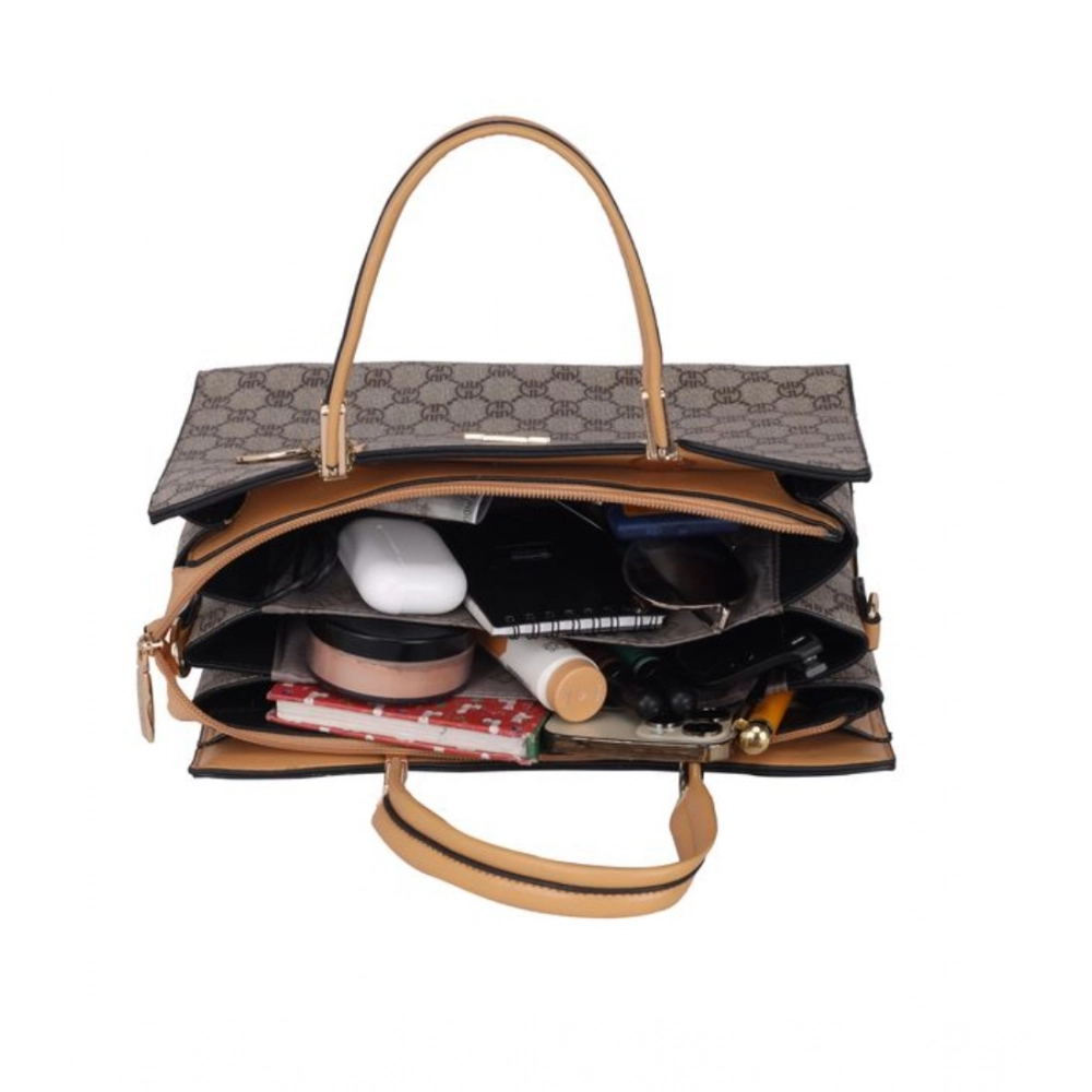 Women's Faux Leather Printed Handbag (Camel) - Image 5